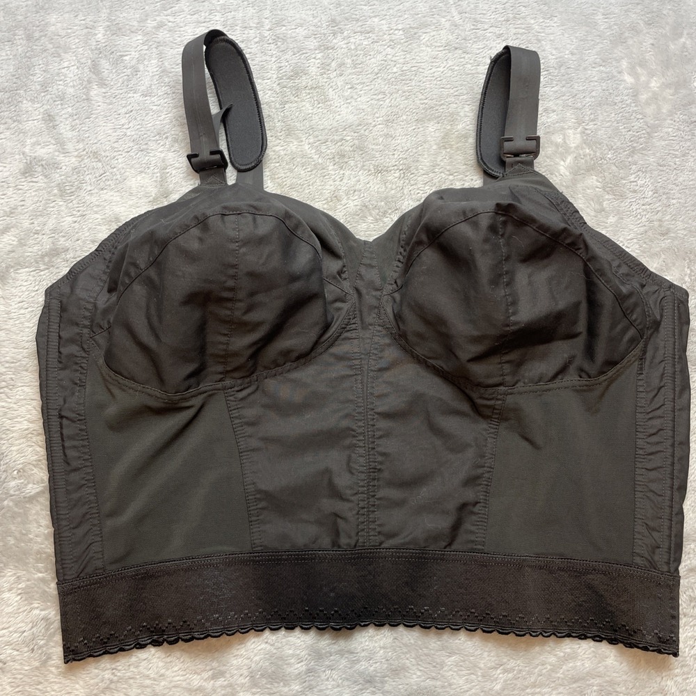 Vintage Exquisite MCM Corset Bustier Bra Size 44D Black Unlined Wireless Adjust